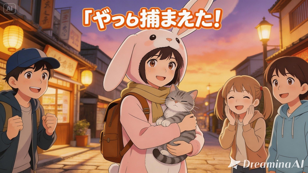 【All0414a】逃げた猫をみんなで捜索した結果、ようやく発見して無事に保護することができた（モデル: Seedream 5.0）