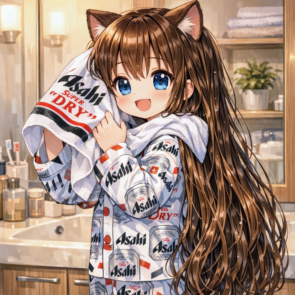 お風呂上りに髪を拭く小さな女の子