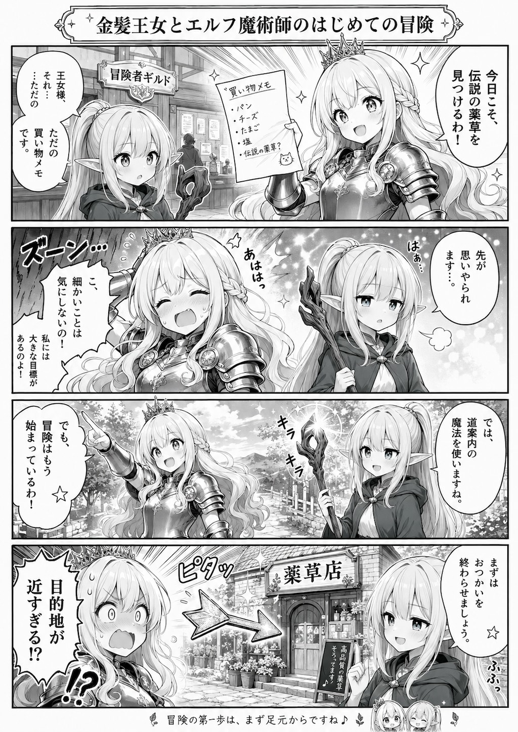 【AI漫画実験】金髪王女とエルフ魔術師の冒険