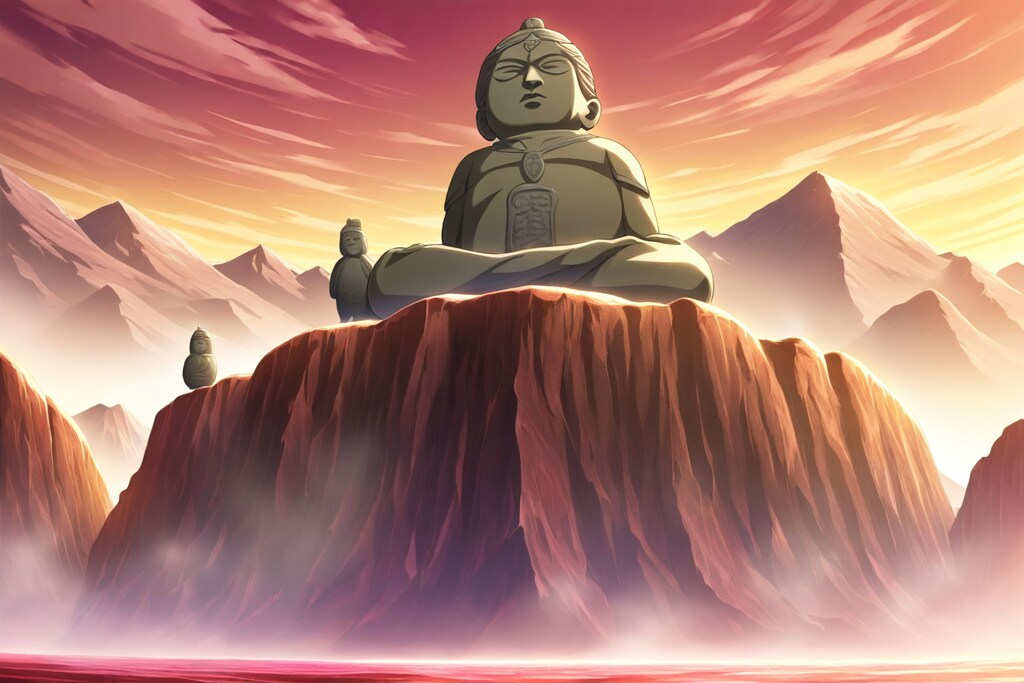 崖の上に仏像を乗せる