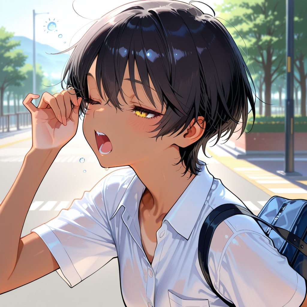 登校中の眠気少女