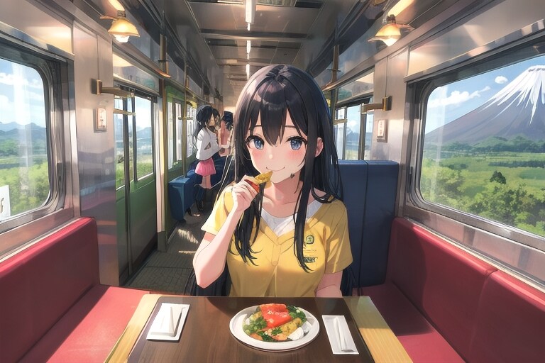 食堂車での楽しい食事