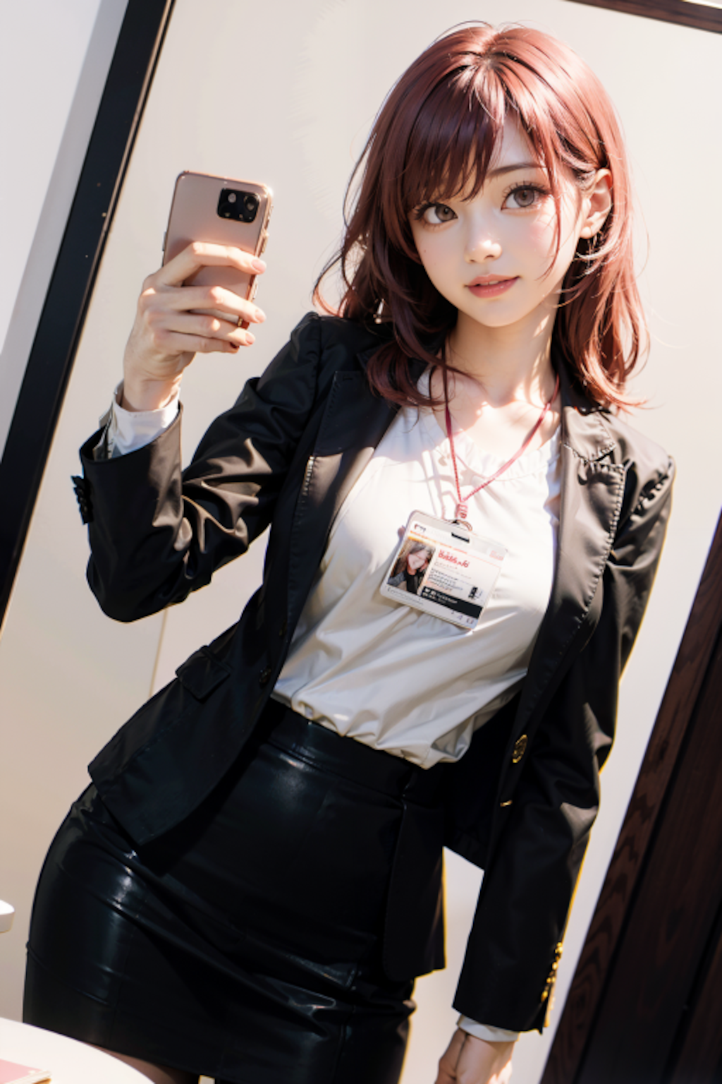 女子社員 鏡越し自撮り