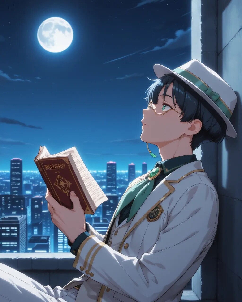 月明りで読書マン