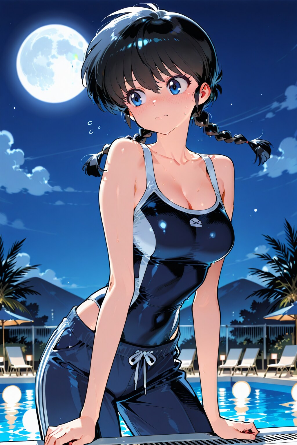 夜のプールで…
