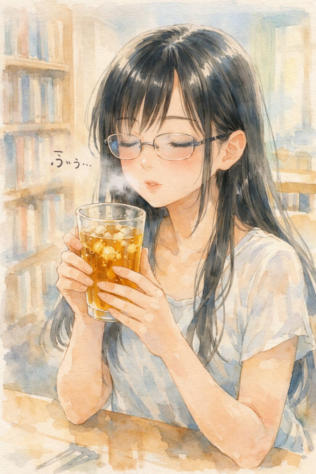 黒髪メガネ　図書館にてVer.copilot