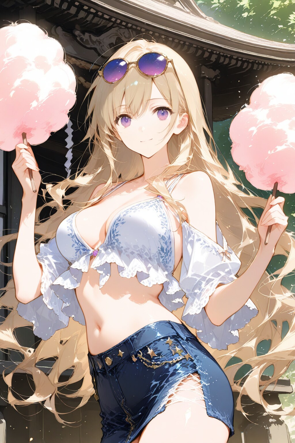 祭りの出店でわたあめを購入した彼女