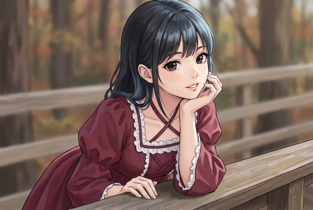 欄干に寄せる秋影