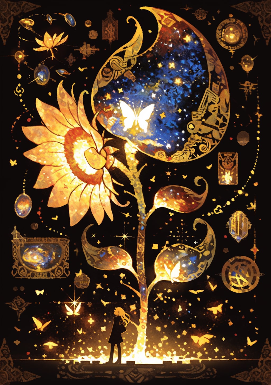 暗闇を彩る向日葵模様