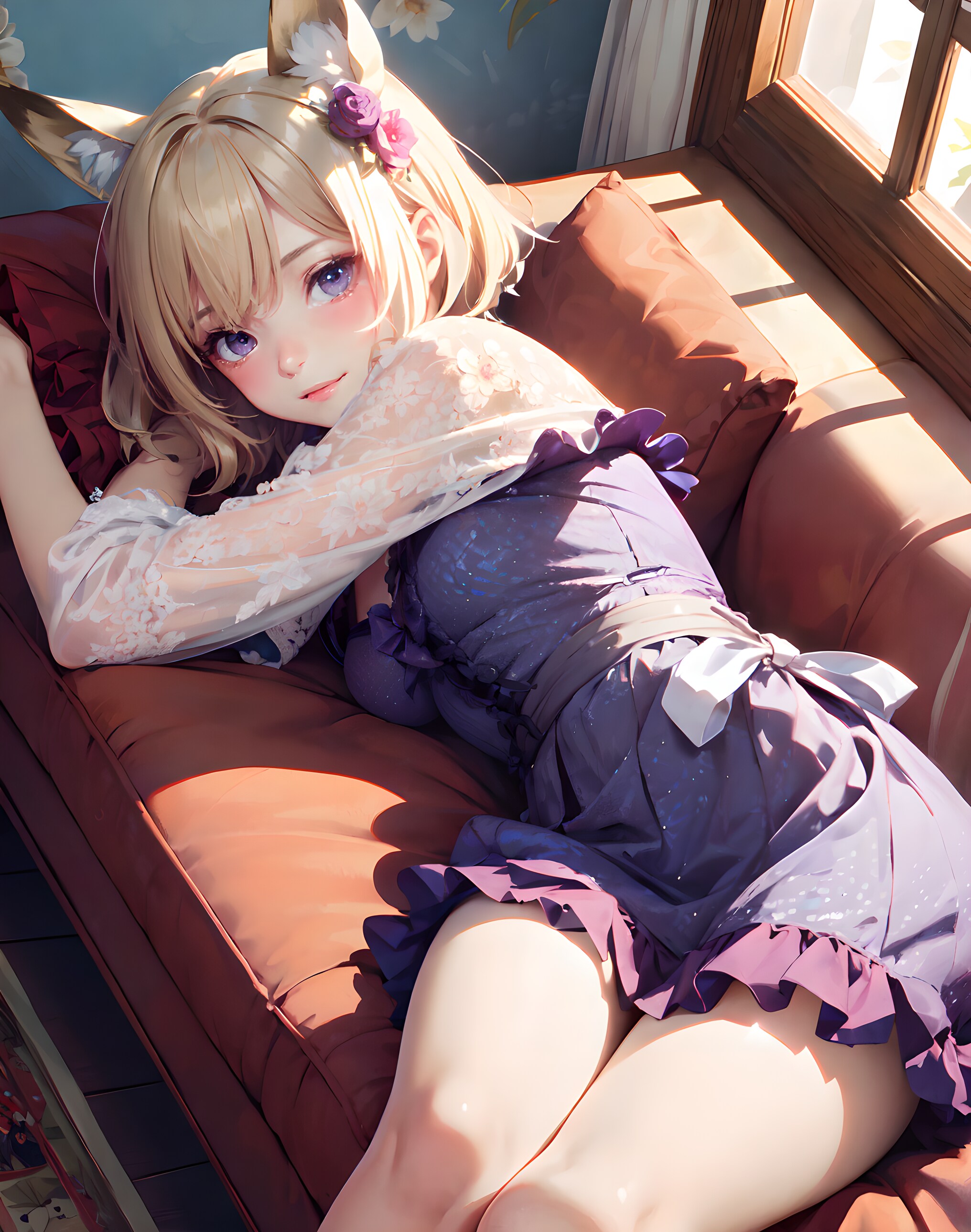 日向でくつろぐケモミミさん | の人気AIイラスト・グラビア