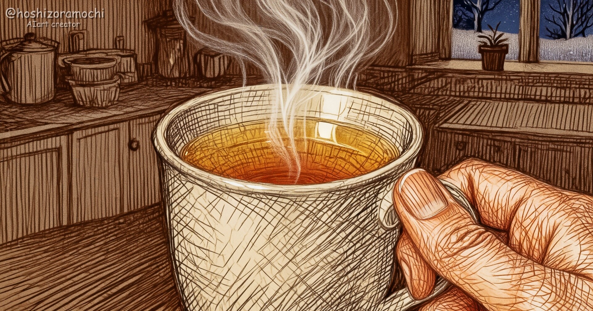 真冬の夜の熱いお茶🤍温かすぎる…