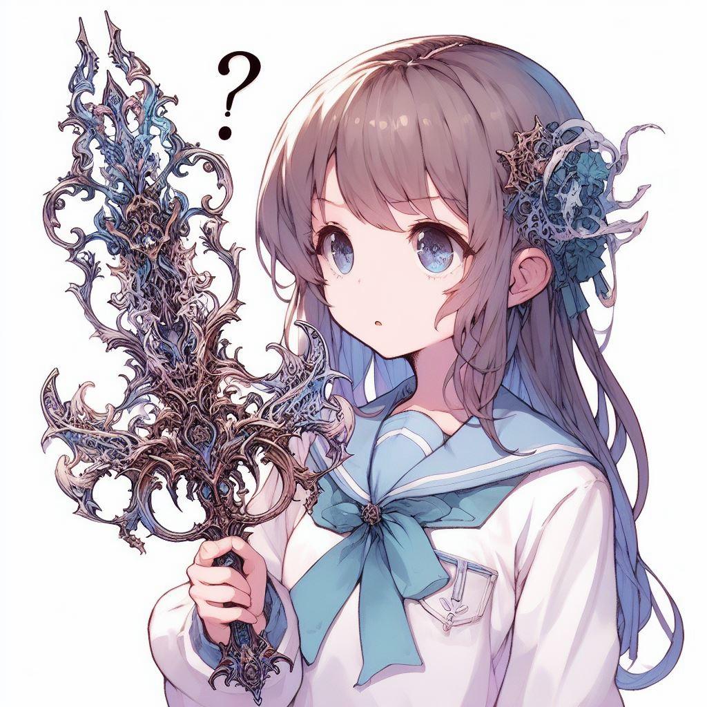 謎の武器を渡され困惑している女の子