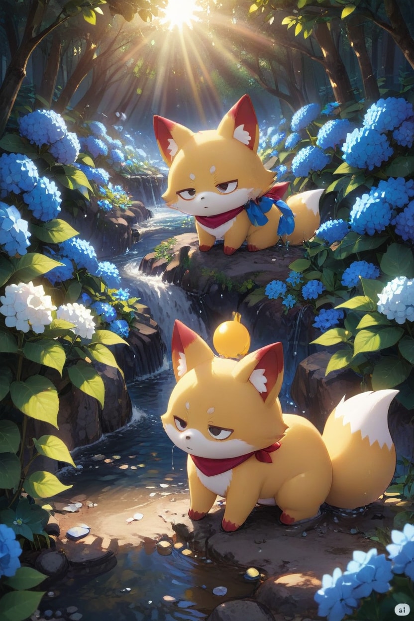 紫陽花とキツネ