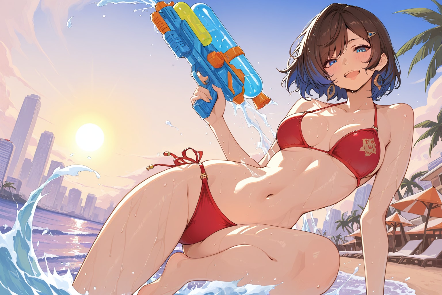 海なのではしゃぐ