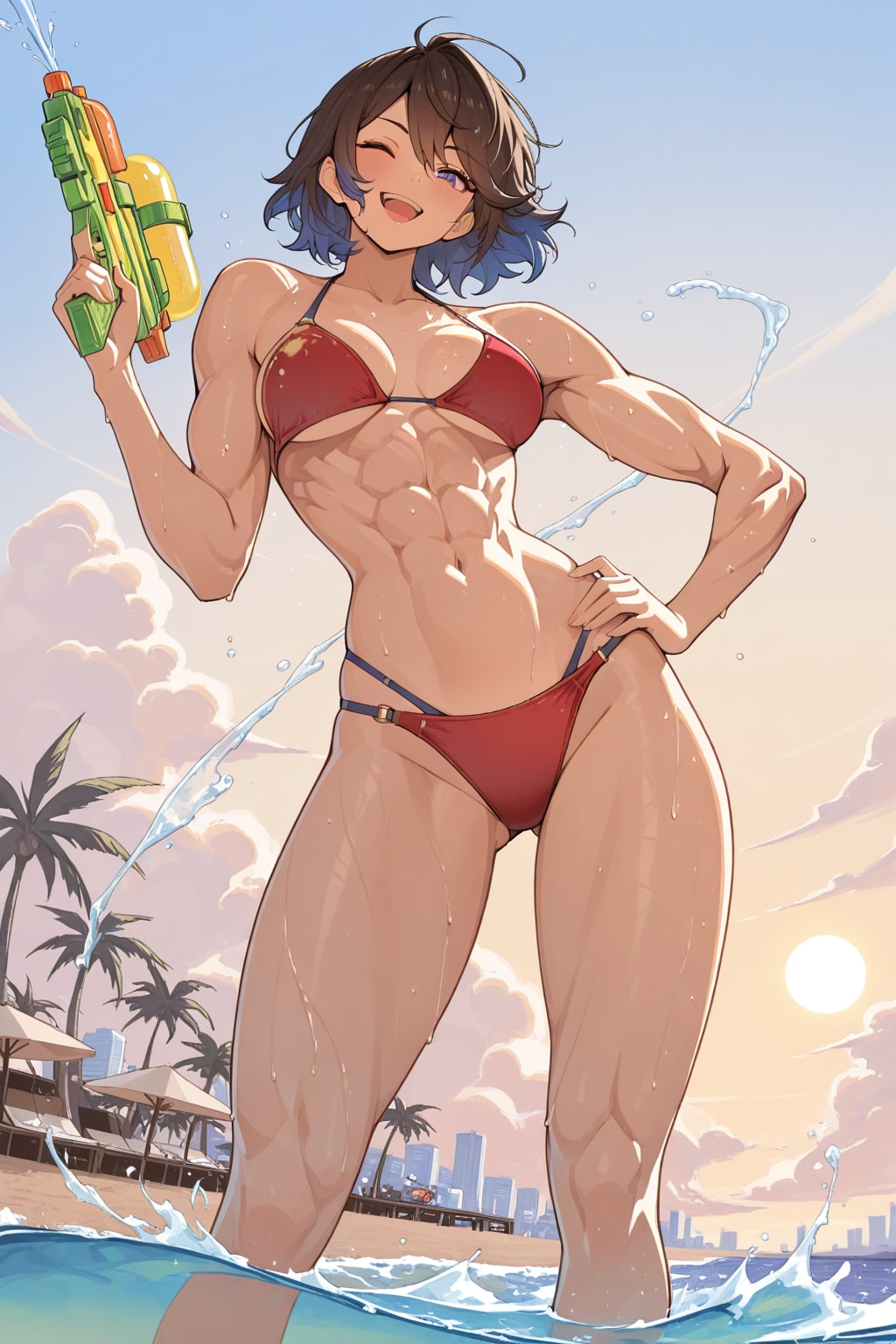 海なのではしゃぐ