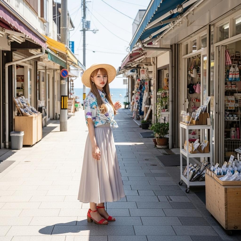 夏の観光地の裏道で