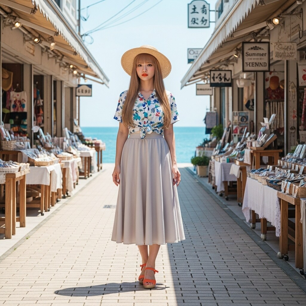 夏の観光地の裏道で