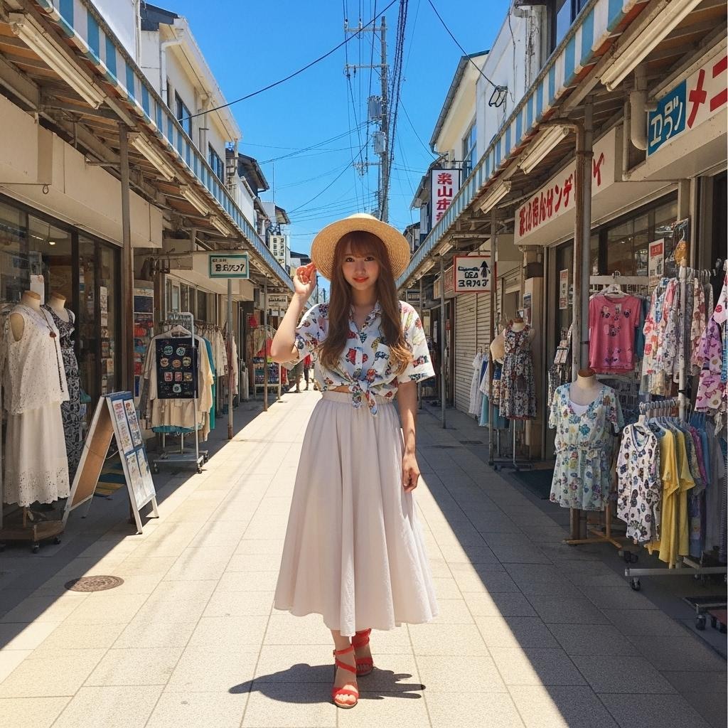 夏の観光地の裏道で