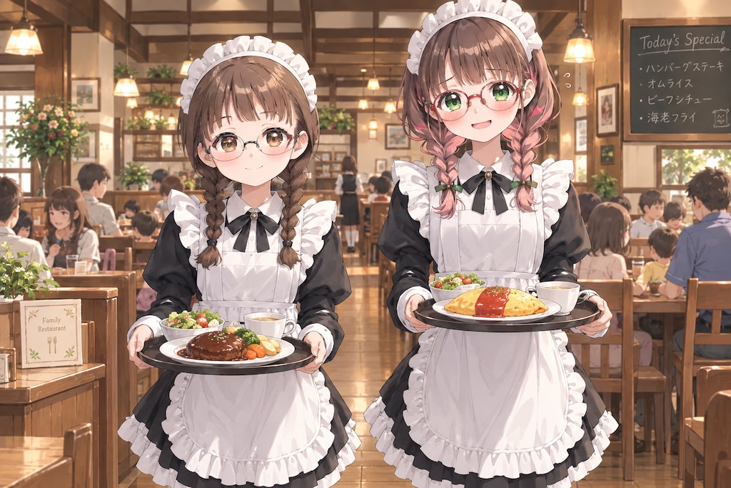 委員長ちゃんと優花ちゃんのメイド店員さんコンビ