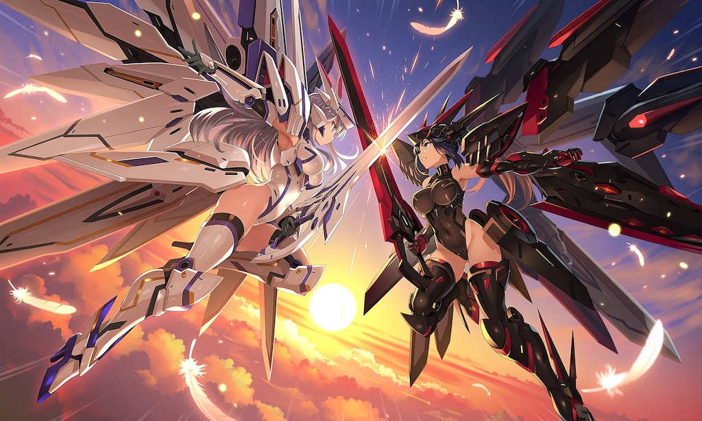 夕日の下で天使VS悪魔