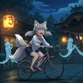 自転車で一時撤退する狐娘 2枚目