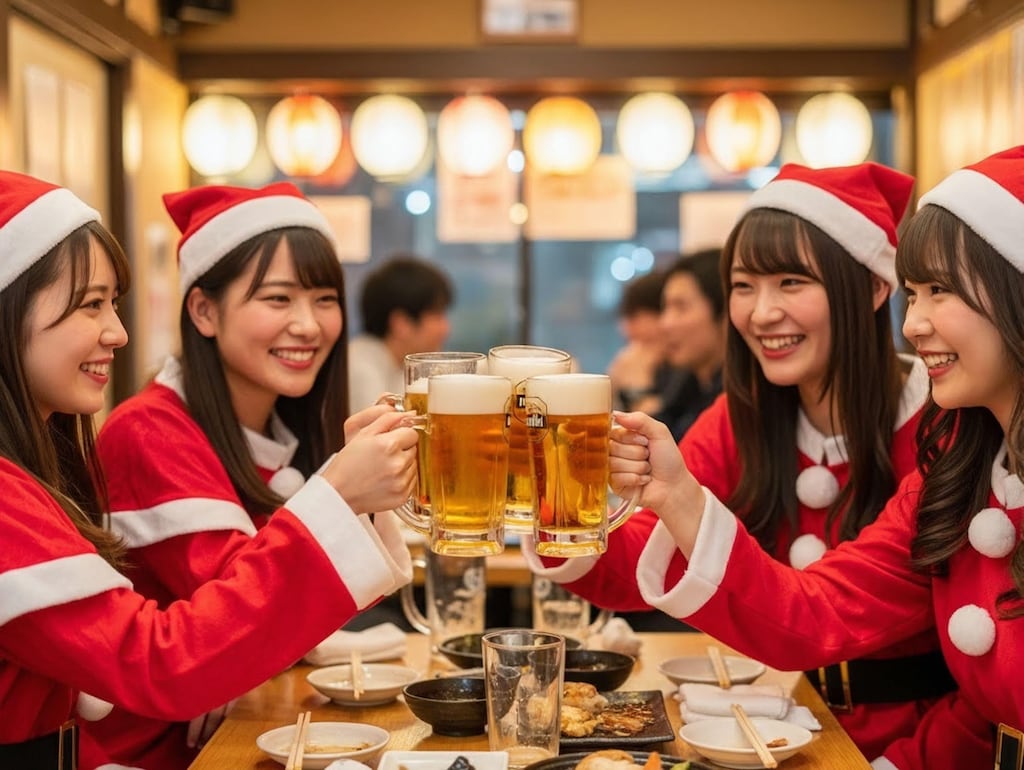 X'masイベントの仕事の打ち上げでグイグイ呑む女子