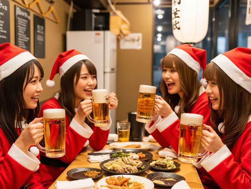 X'masイベントの仕事の打ち上げでグイグイ呑む女子