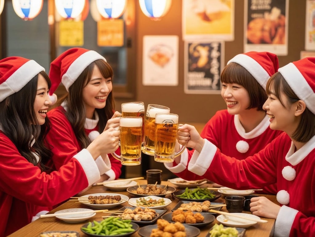 X'masイベントの仕事の打ち上げでグイグイ呑む女子