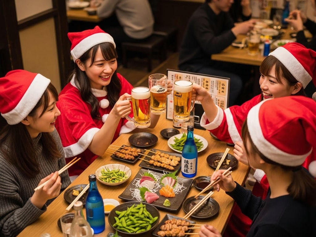 X'masイベントの仕事の打ち上げでグイグイ呑む女子