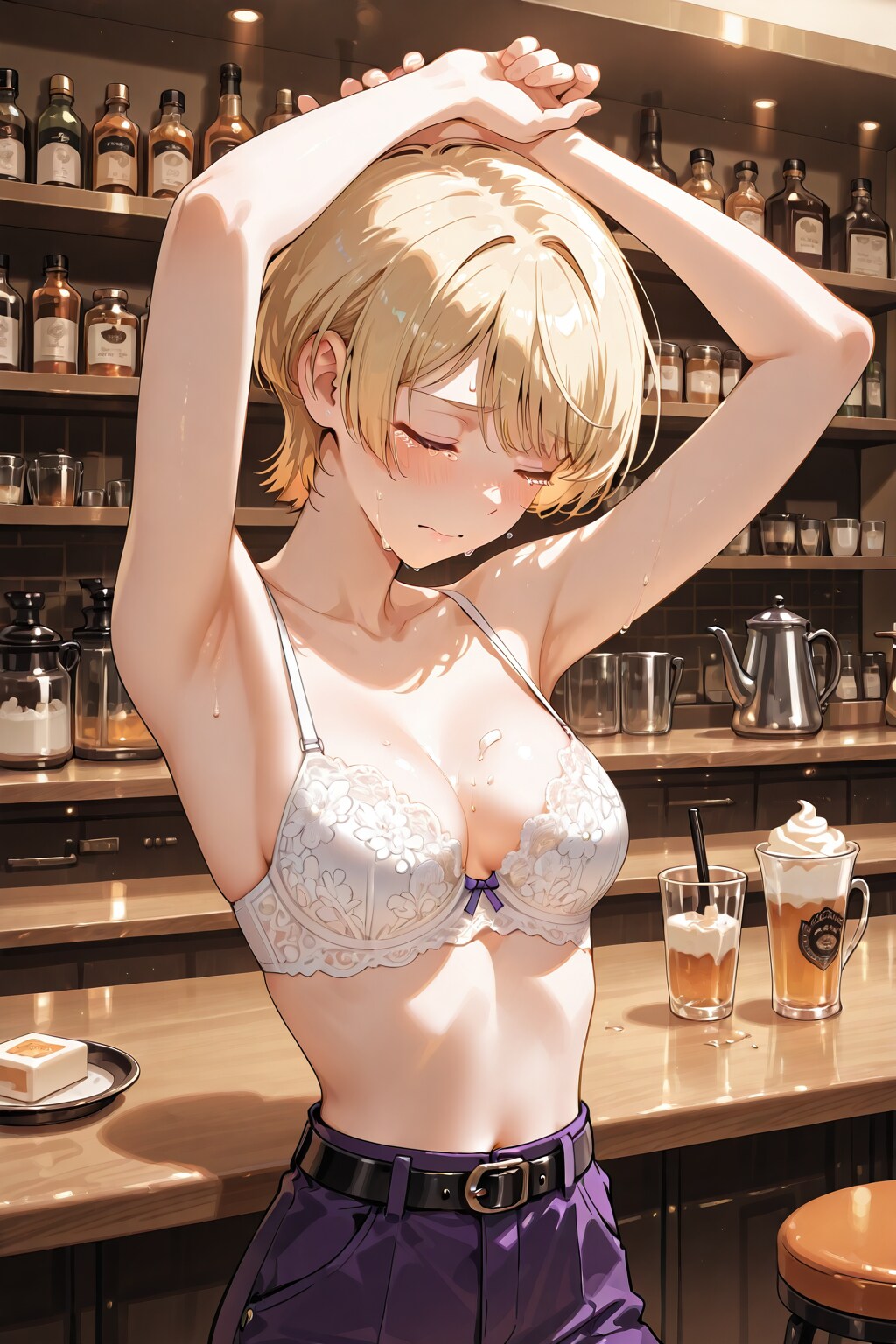 かっこかわいいカフェバーオーナージェシカ・ブレストンの純白レースブラ