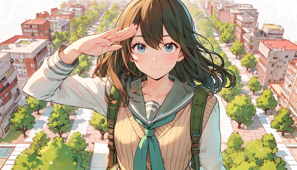 敬礼する少女⑦