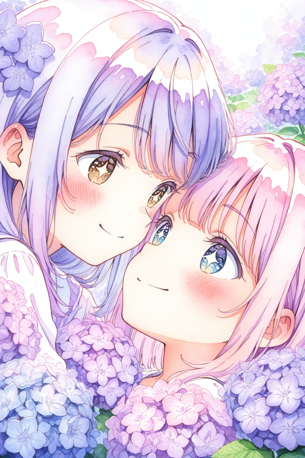 咲く紫陽花と、ふたりの雨宿り | の人気AIイラスト・グラビア
