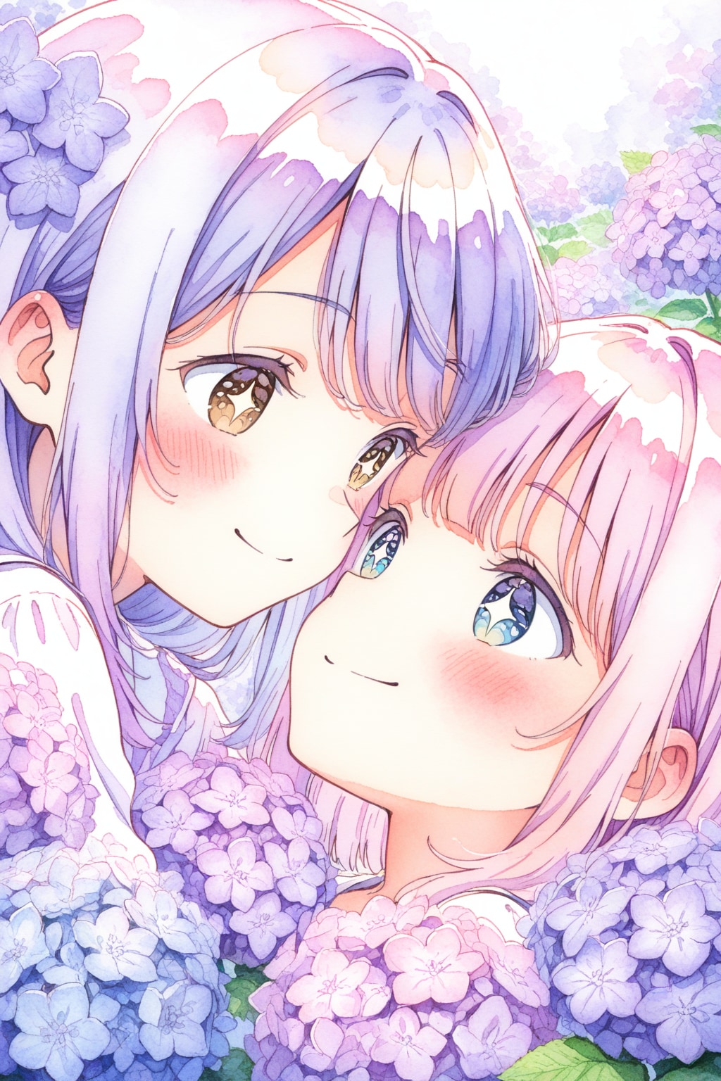 咲く紫陽花と、ふたりの雨宿り