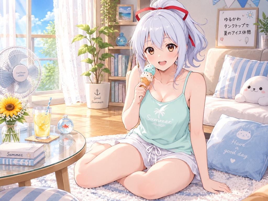エル「アイスうまぁ」-ゆるかわタンクトップ