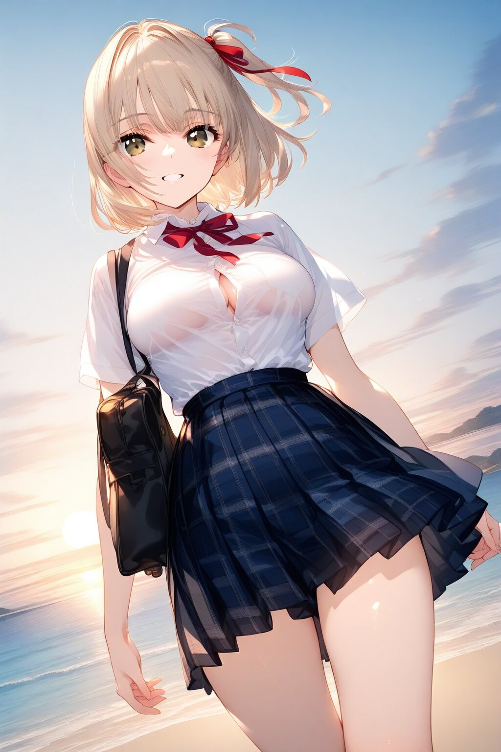 ベージュ髪の学生
