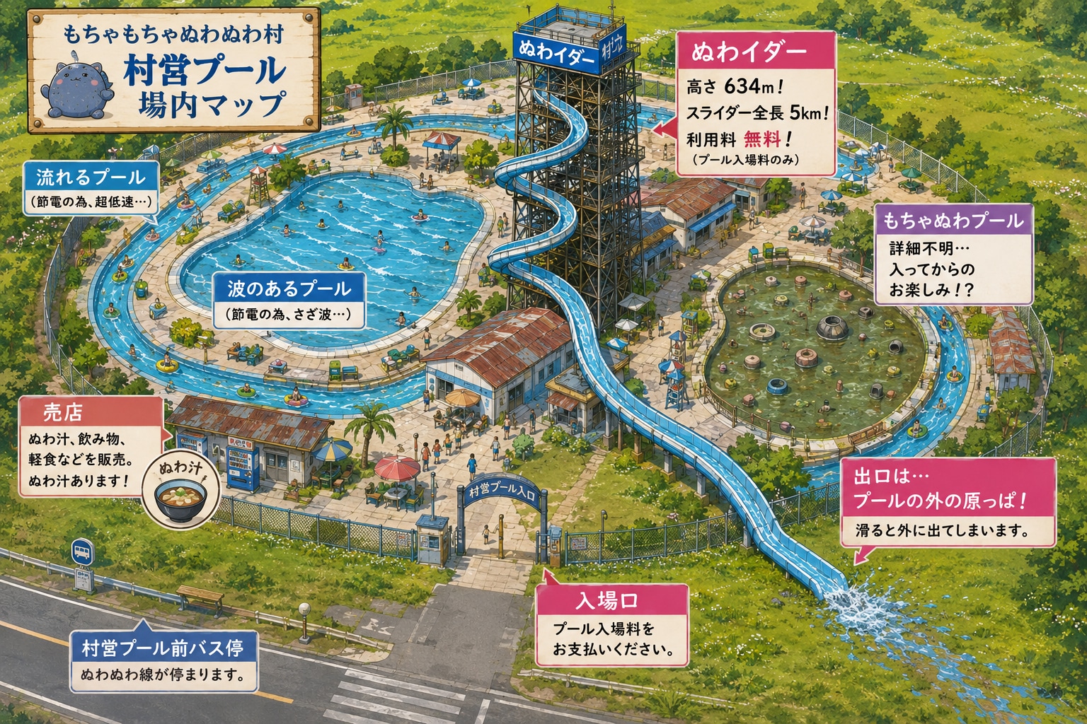 もちゃもちゃぬわぬわ村営プール全体マップ