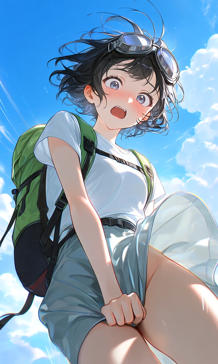 スカートでスカイダイビングは無謀だった