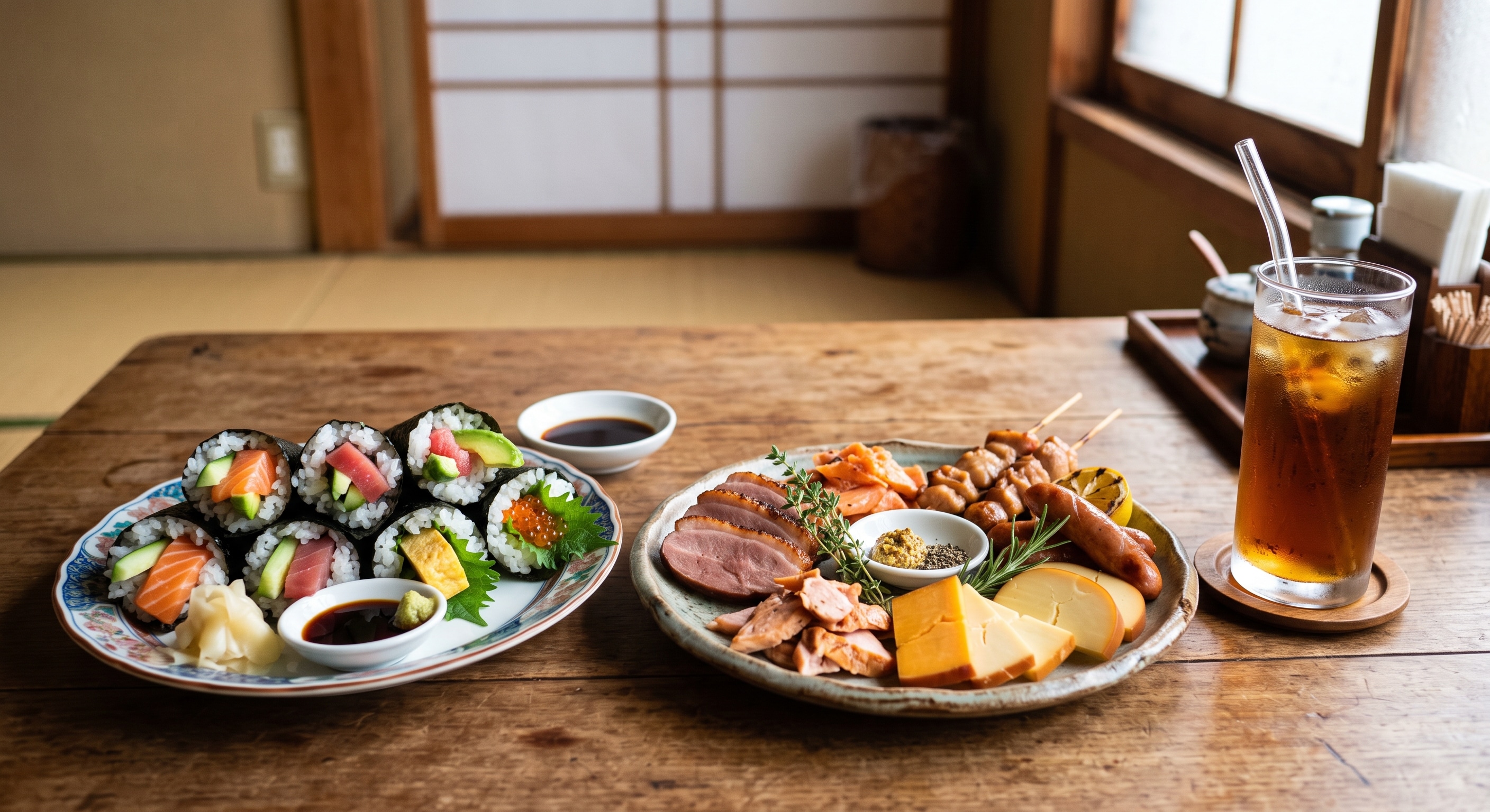 摩訶不思議食堂の手巻寿司と燻製食品のセット | の人気AIイラスト・グラビア