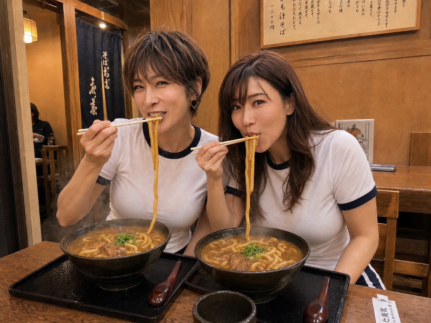 2人でカレーうどんをすする！