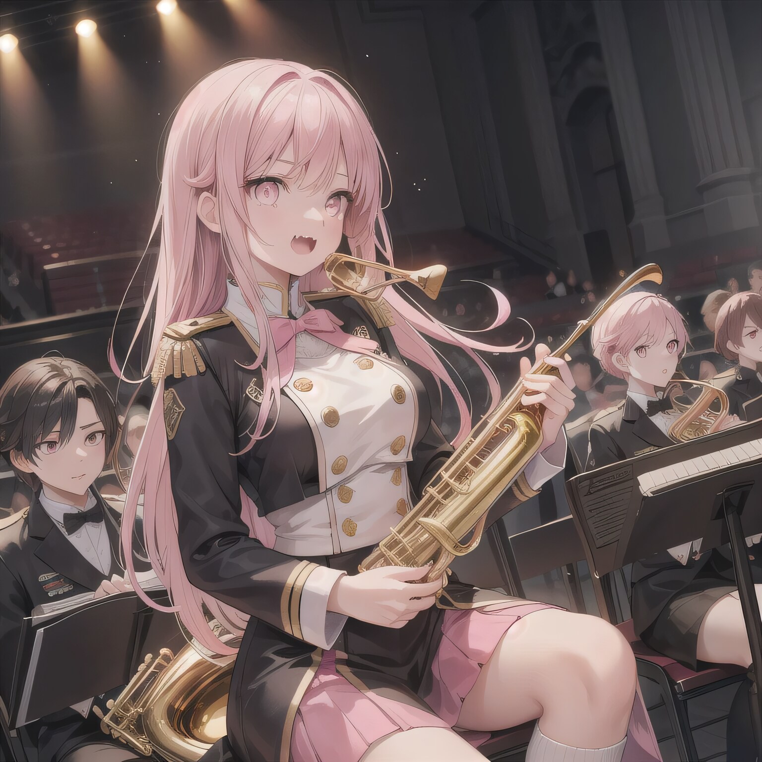 ピンク髪ロングでブラスバンドの少女４ | の人気AIイラスト・グラビア