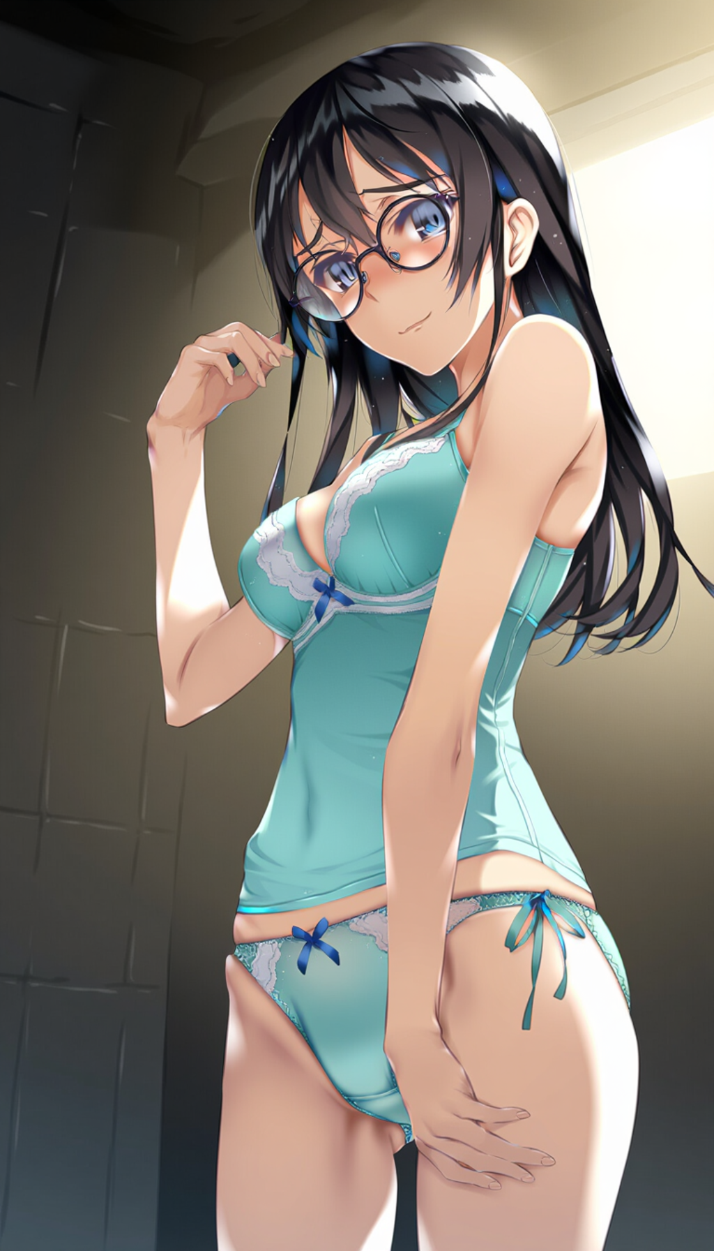 black-framed round eyewear, lightblue lingerie 01[rating:general]