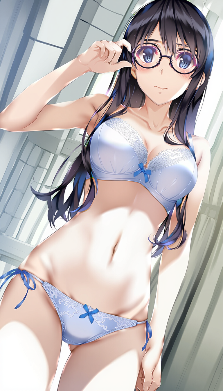 black-framed round eyewear, lightblue lingerie 01[rating:general]