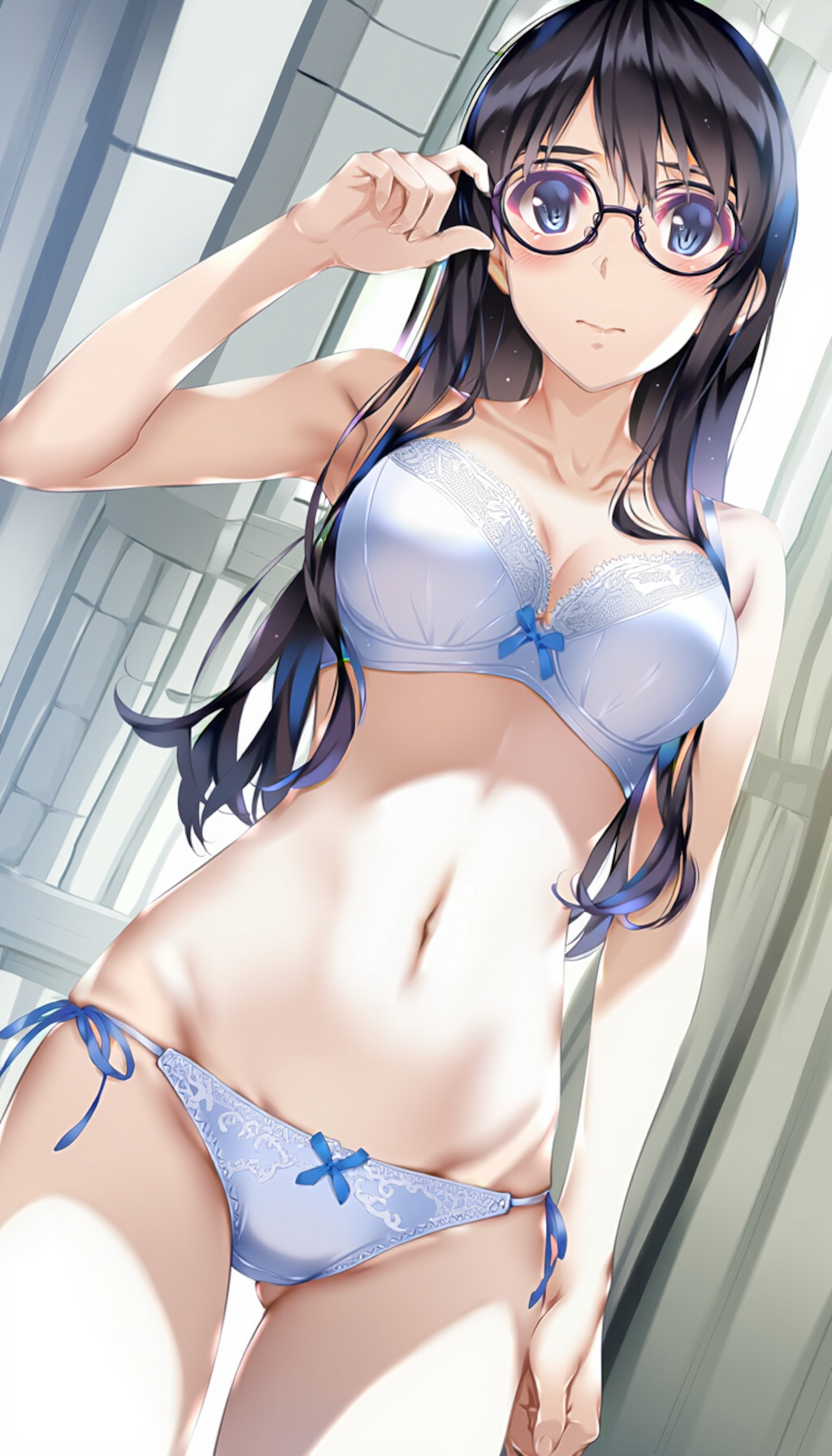 black-framed round eyewear, lightblue lingerie 01[rating:general]