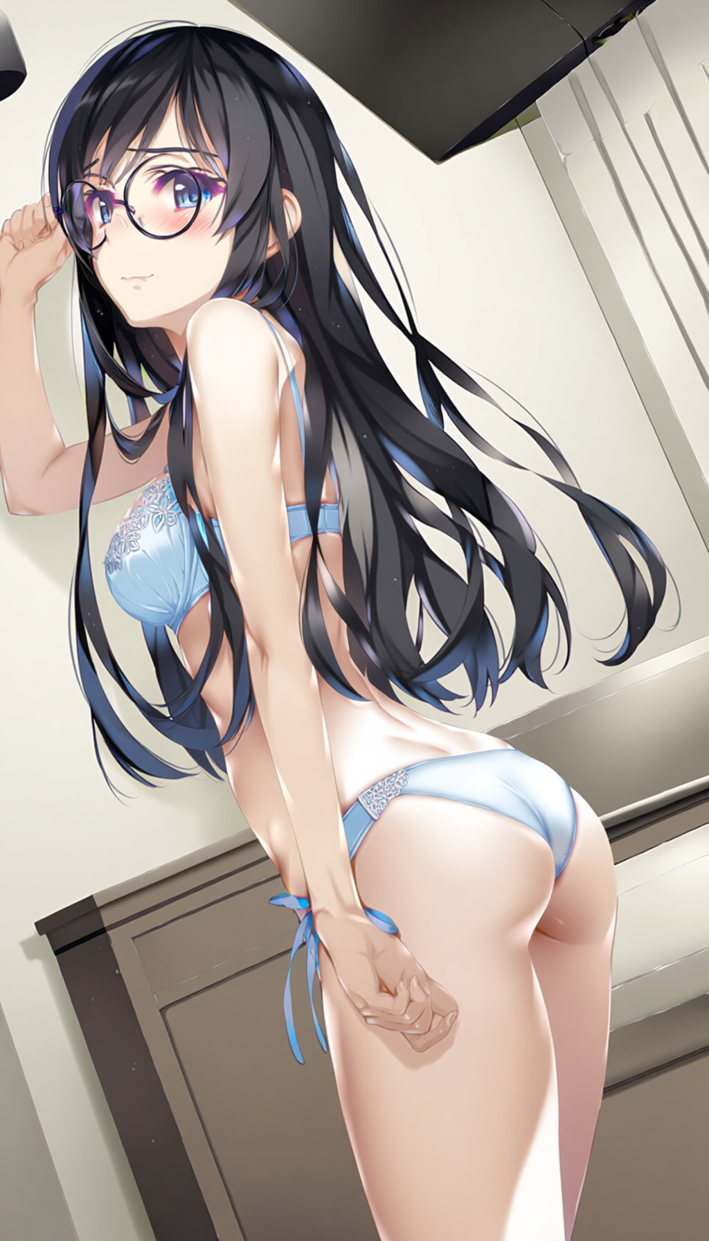 black-framed round eyewear, lightblue lingerie 01[rating:general]
