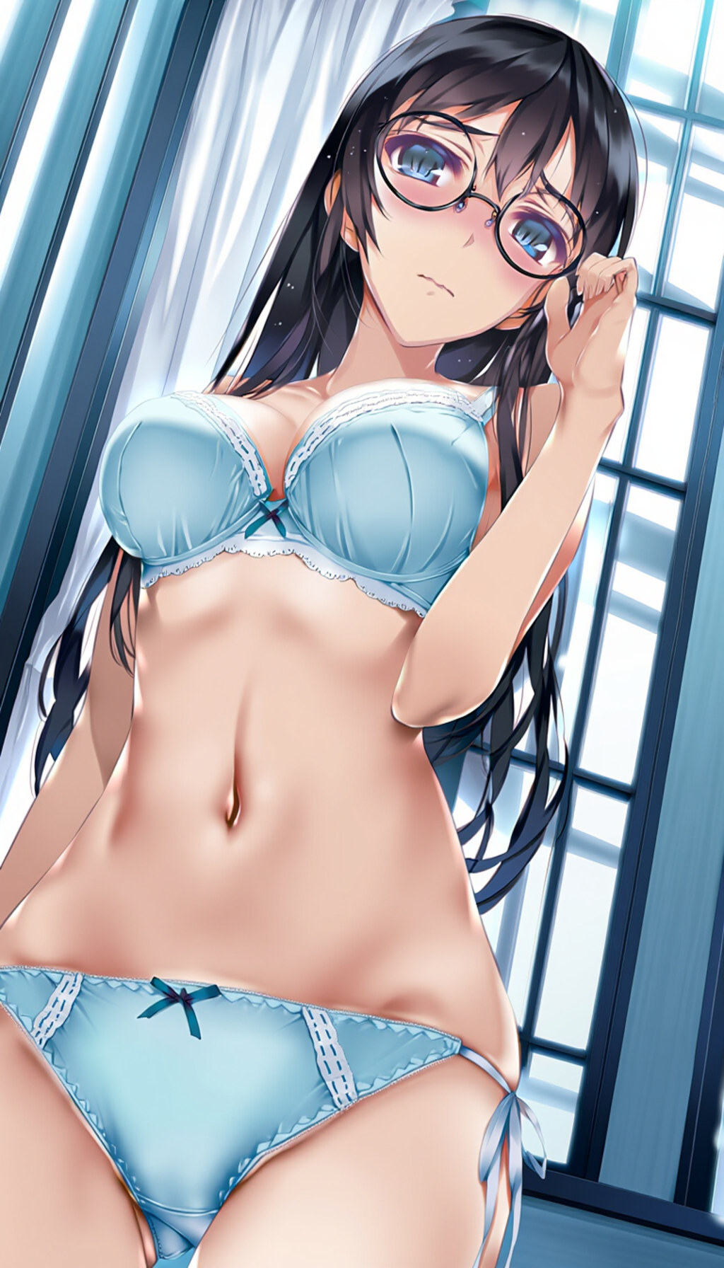 black-framed round eyewear, lightblue lingerie 01[rating:general]