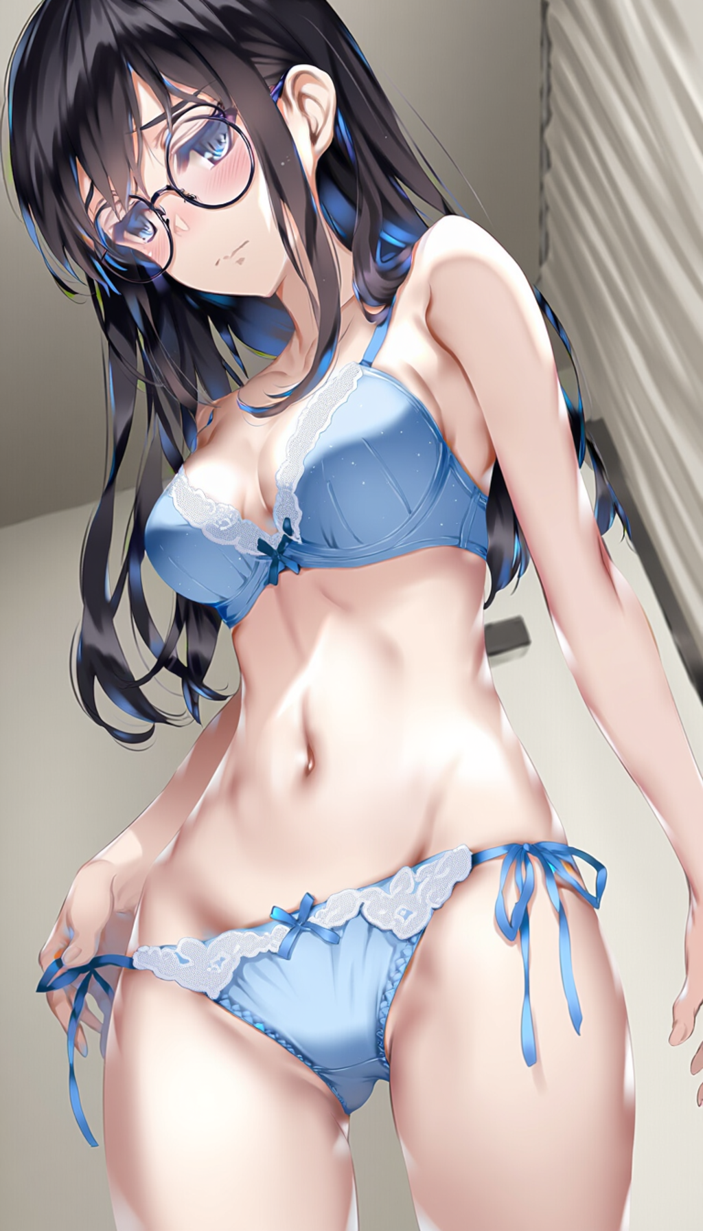 black-framed round eyewear, lightblue lingerie 01[rating:general]