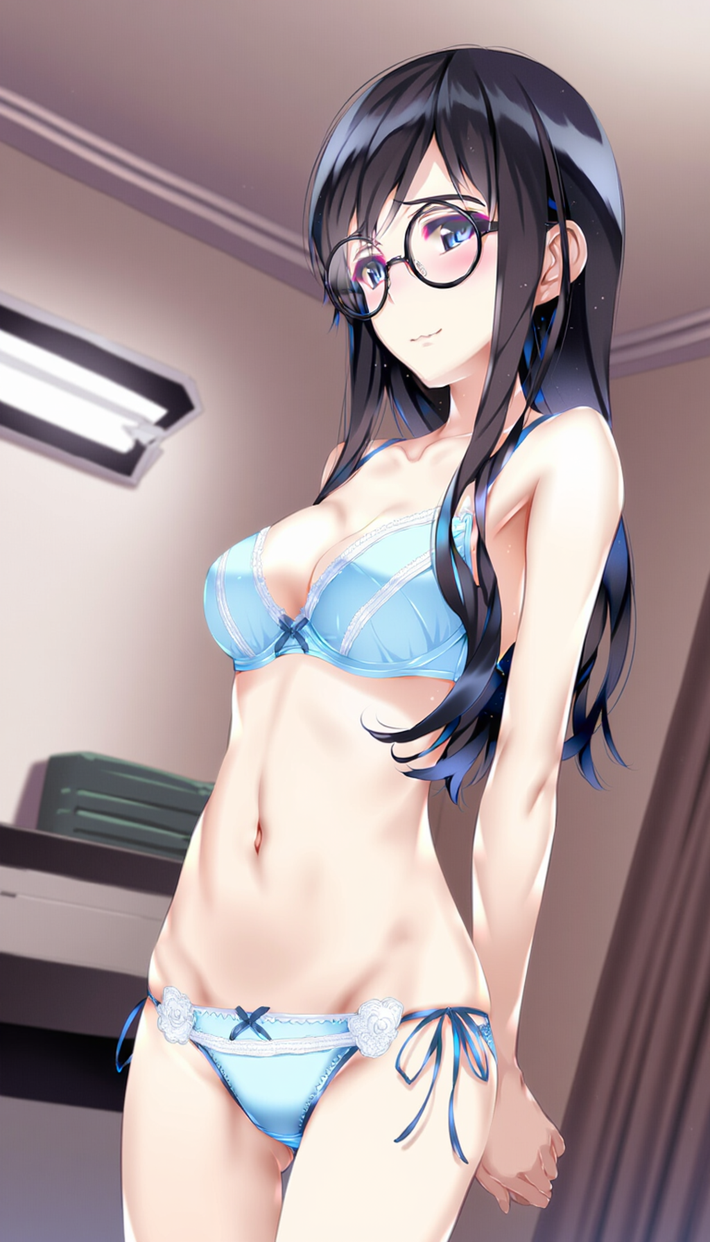 black-framed round eyewear, lightblue lingerie 01[rating:general]