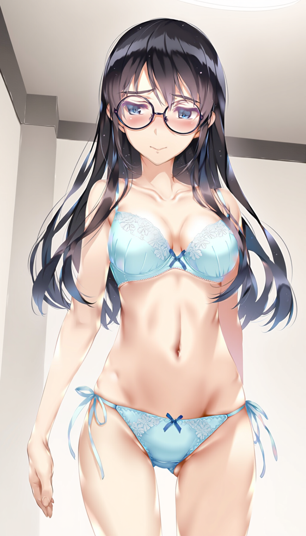black-framed round eyewear, lightblue lingerie 01[rating:general]