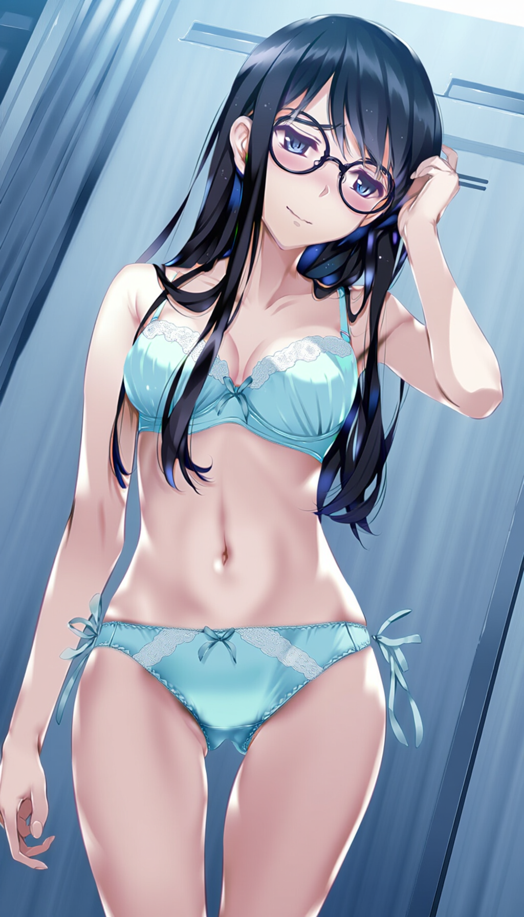 black-framed round eyewear, lightblue lingerie 01[rating:general]