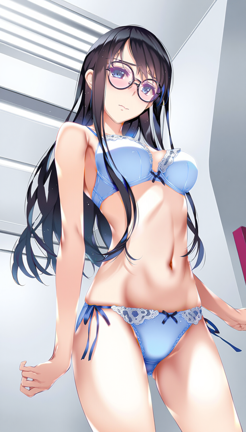 black-framed round eyewear, lightblue lingerie 01[rating:general]